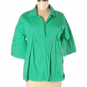 Finley Green Split-Neck Pleated Blouse